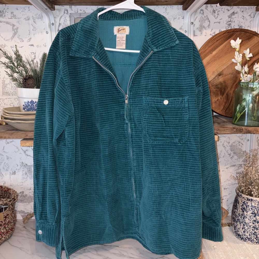 Vintage 90s Arizona Waffle Courderoy Zip Front Shirt Jacket 100% Cotton Large